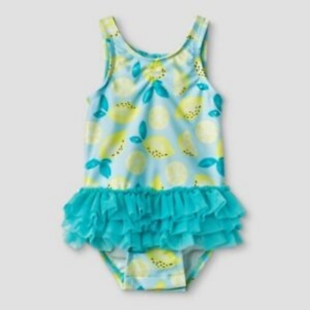 New! Cat‎ & Jack Girls Lemon Print Tutu Style One Piece Swimsuit